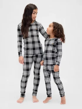 Conjunto de pijama de fiestas de algodón orgánico cepillado para niños y bebés