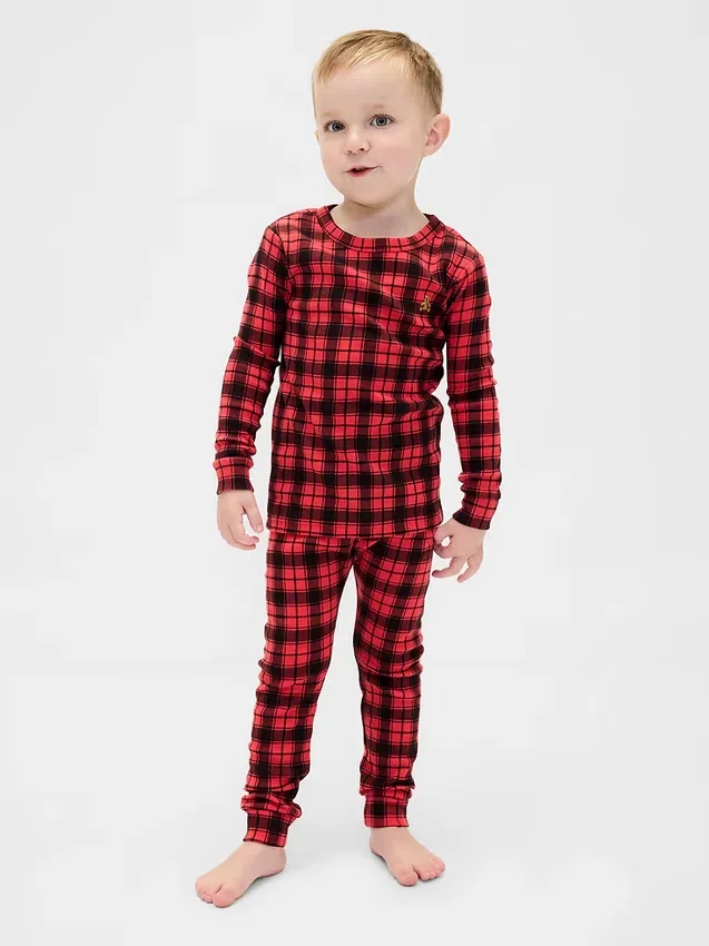 Conjunto de pijama de fiestas de algodón orgánico cepillado para niños y bebés