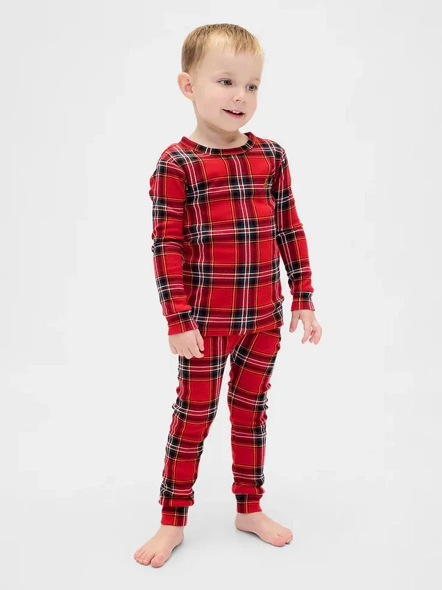 Conjunto de pijama de fiestas de algodón orgánico cepillado para niños y bebés
