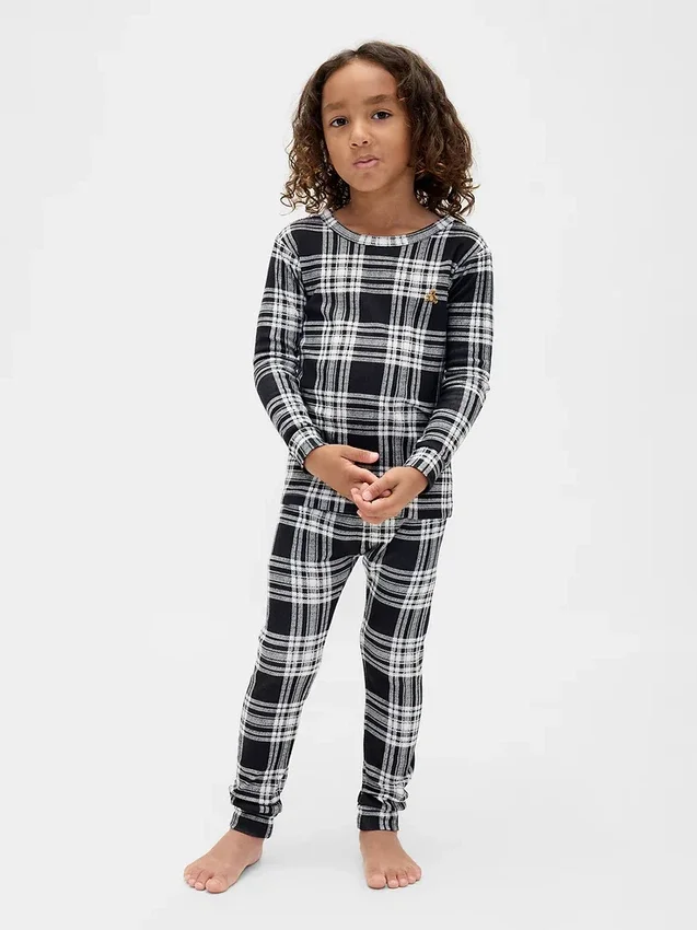 Conjunto de pijama de fiestas de algodón orgánico cepillado para niños y bebés