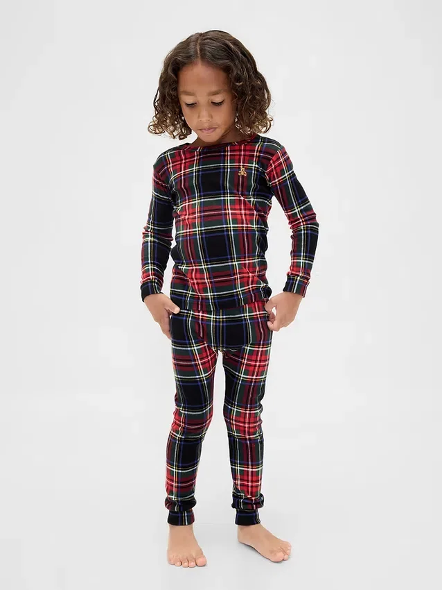 Conjunto de pijama de fiestas de algodón orgánico cepillado para niños y bebés