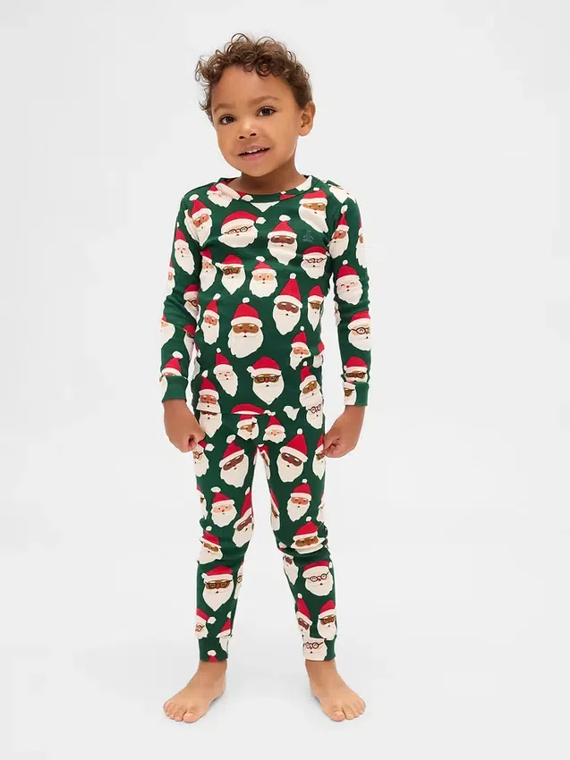 Conjunto de pijama de fiestas de algodón orgánico cepillado para niños y bebés
