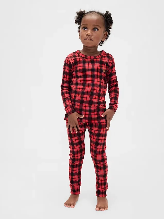 Conjunto de pijama de fiestas de algodón orgánico cepillado para niños y bebés