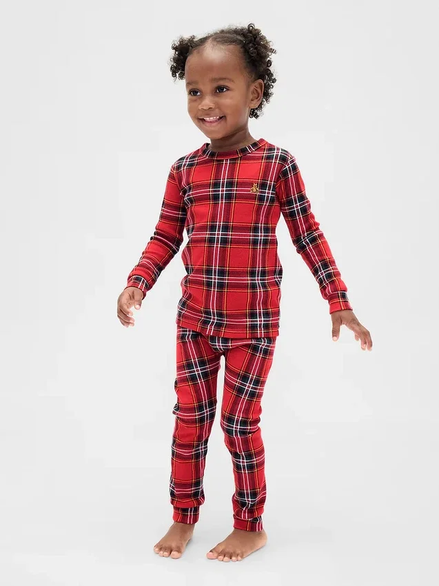 Conjunto de pijama de fiestas de algodón orgánico cepillado para niños y bebés