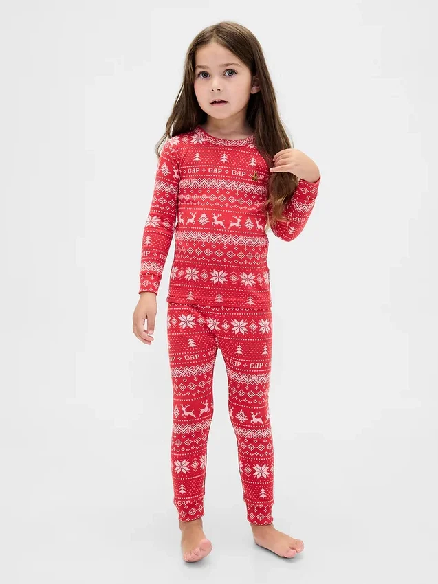 Conjunto de pijama de fiestas de algodón orgánico cepillado para niños y bebés