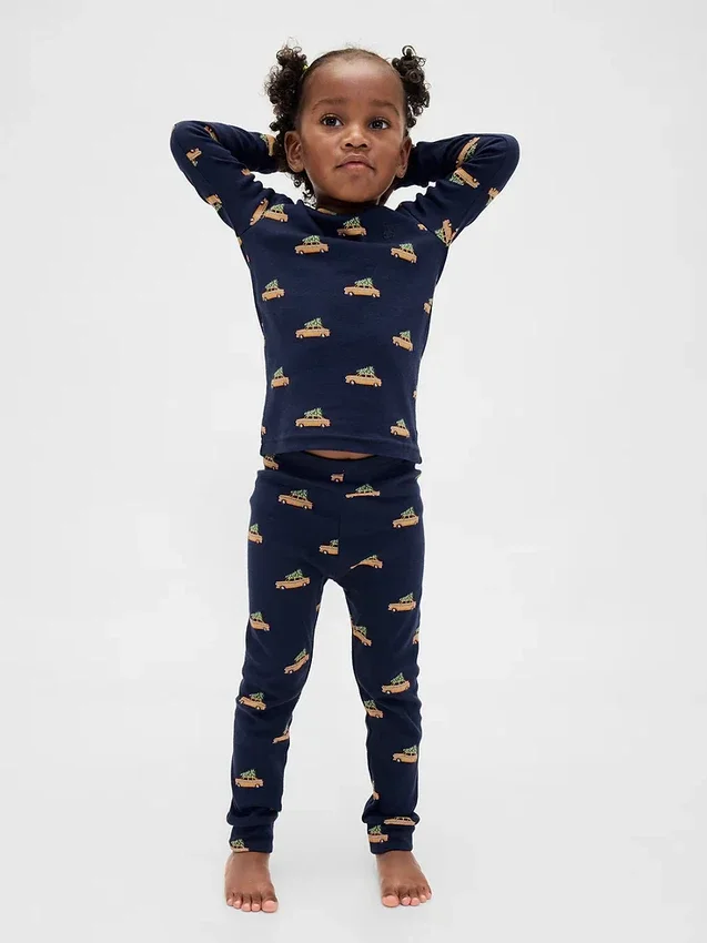 Conjunto de pijama de fiestas de algodón orgánico cepillado para niños y bebés