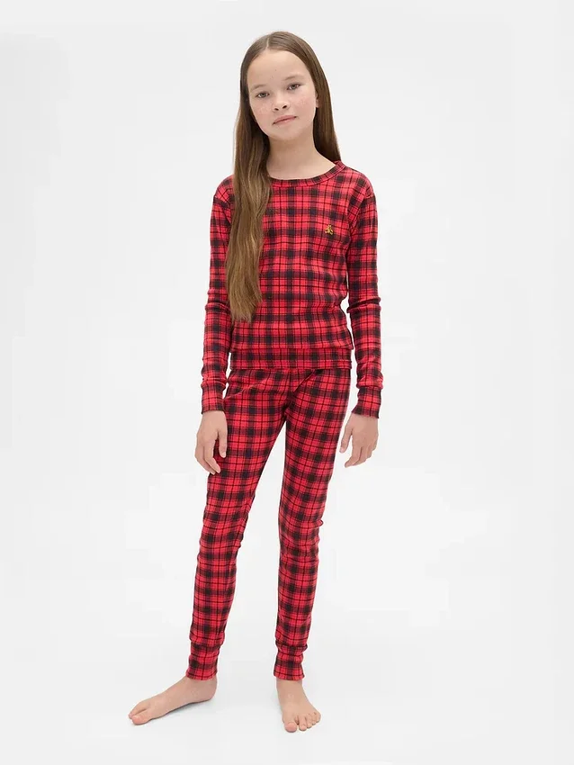 Conjunto de pijama de fiestas de algodón orgánico cepillado para niños y bebés