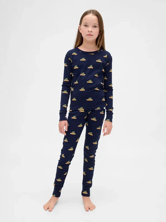 Conjunto de pijama de fiestas de algodón orgánico cepillado para niños y bebés