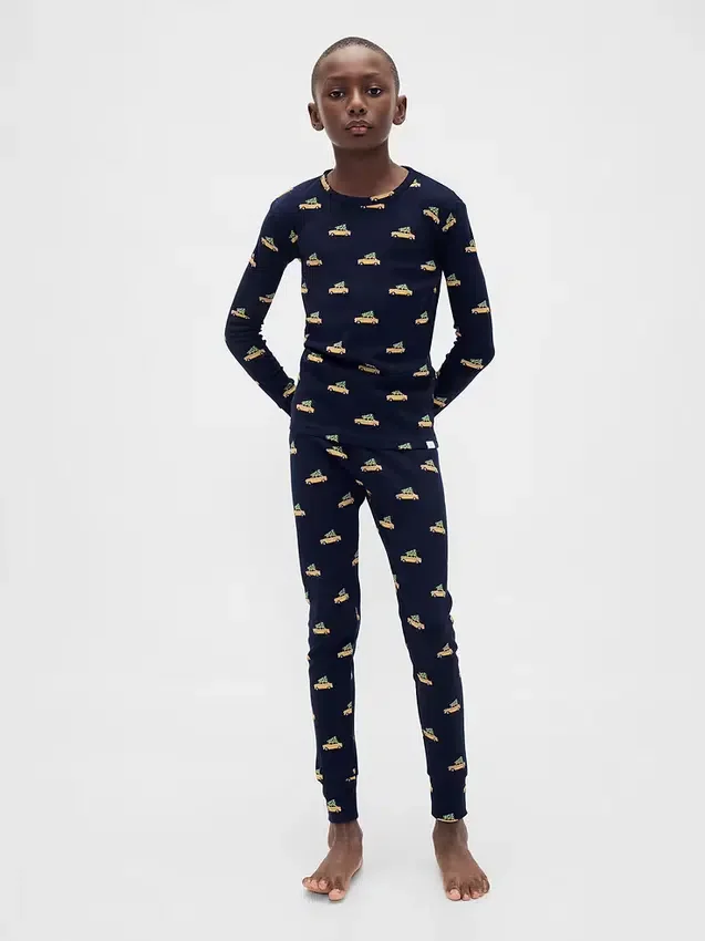 Conjunto de pijama de fiestas de algodón orgánico cepillado para niños y bebés