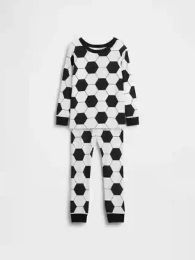 Conjunto de pijama de fútbol de algodón orgánico cepillado para Bebé y Niño