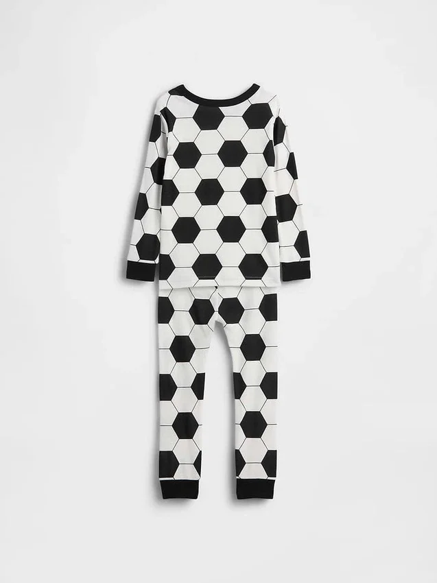Conjunto de pijama de fútbol de algodón orgánico cepillado para Bebé y Niño