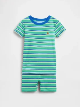 Conjunto de pijama de pantalones cortos a rayas de algodón cepillado orgánico para bebés y niños pequeños