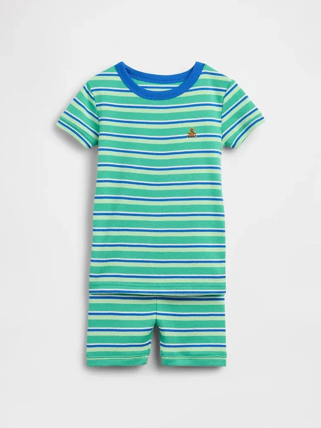 Conjunto de pijama de pantalones cortos a rayas de algodón cepillado orgánico para bebés y niños pequeños