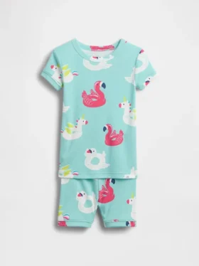 Conjunto de pijama de pantalones cortos con flotador de piscina de algodón orgánico cepillado para Bebé y Niño