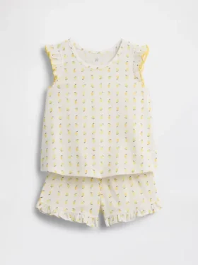 Conjunto de pijama de pantalones cortos con volantes y estampado de frutas reciclado para bebés y niños pequeños