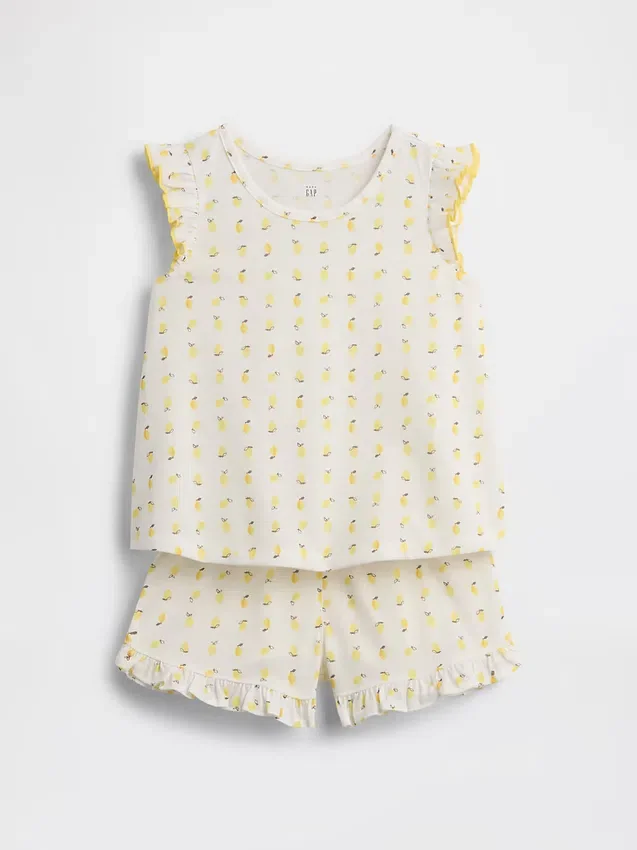 Conjunto de pijama de pantalones cortos con volantes y estampado de frutas reciclado para bebés y niños pequeños