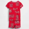 Conjunto de pijama de pantalones cortos de algodón orgánico cepillado con diseño de camión de bomberos para bebés y niños
