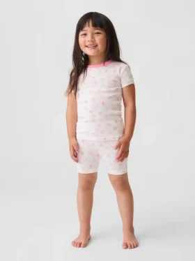 Conjunto de pijama de pantalones cortos de algodón orgánico cepillado con diseño de conchas marinas para Bebé y Niño
