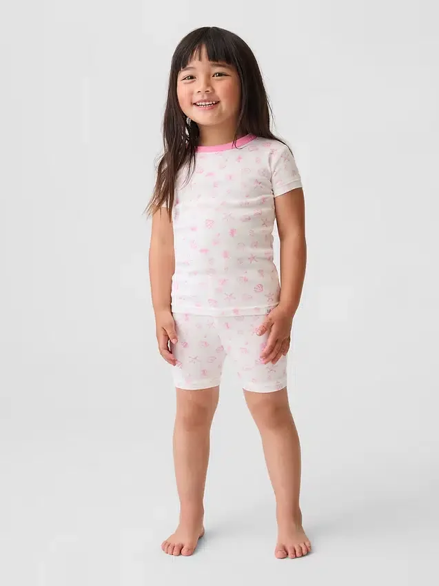 Conjunto de pijama de pantalones cortos de algodón orgánico cepillado con diseño de conchas marinas para Bebé y Niño