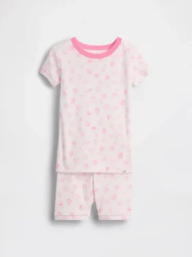 Conjunto de pijama de pantalones cortos de algodón orgánico cepillado con diseño de conchas marinas para Bebé y Niño