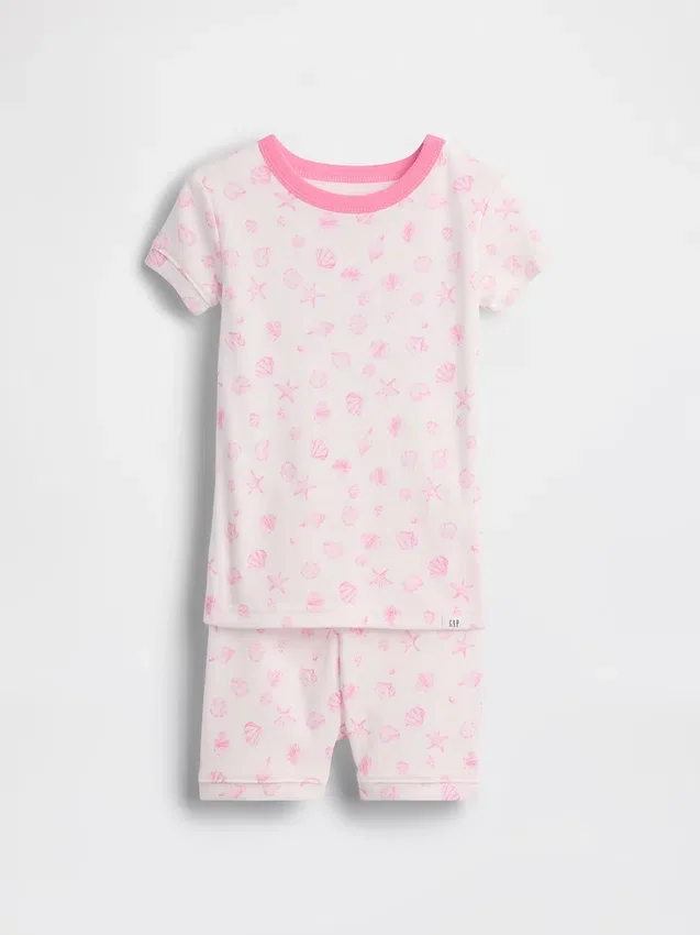 Conjunto de pijama de pantalones cortos de algodón orgánico cepillado con diseño de conchas marinas para Bebé y Niño