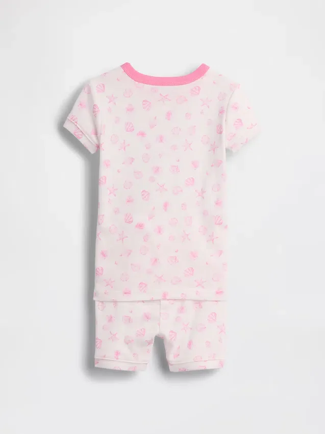 Conjunto de pijama de pantalones cortos de algodón orgánico cepillado con diseño de conchas marinas para Bebé y Niño