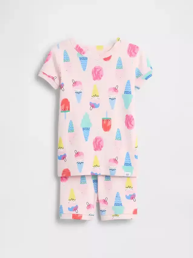 Conjunto de pijama de pantalones cortos de algodón orgánico cepillado con diseño de helados para Bebé y Niño