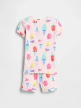 Conjunto de pijama de pantalones cortos de algodón orgánico cepillado con diseño de helados para Bebé y Niño