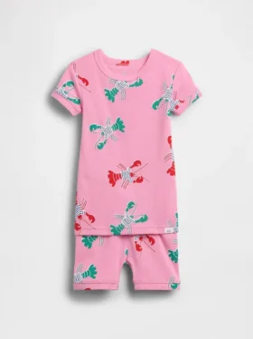 Conjunto de pijama de pantalones cortos de algodón orgánico cepillado con diseño de langosta para Bebé y Niño