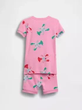 Conjunto de pijama de pantalones cortos de algodón orgánico cepillado con diseño de langosta para Bebé y Niño