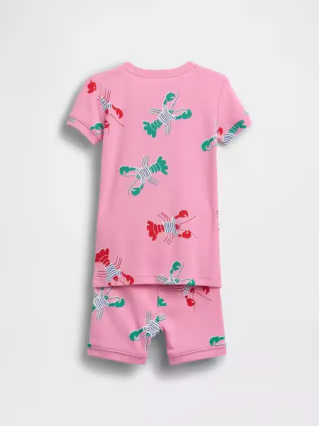 Conjunto de pijama de pantalones cortos de algodón orgánico cepillado con diseño de langosta para Bebé y Niño
