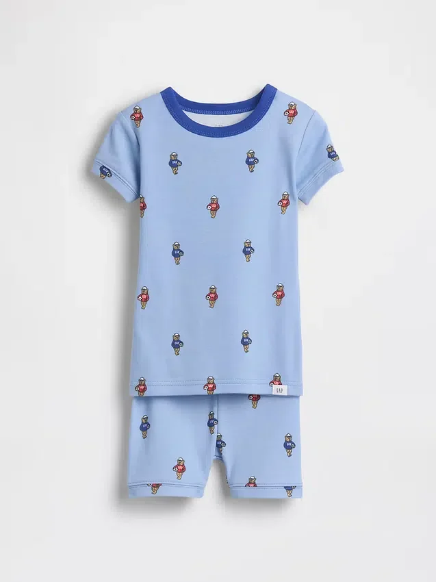 Conjunto de pijama de pantalones cortos de algodón orgánico cepillado con diseño de osito futbolista para bebés y niños pequeños