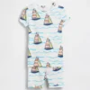 Conjunto de pijama de pantalones cortos de algodón orgánico cepillado con diseño de velero para Bebé y Niño