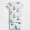 Conjunto de pijama de pantalones cortos de algodón orgánico cepillado con diseño de velero para Bebé y Niño