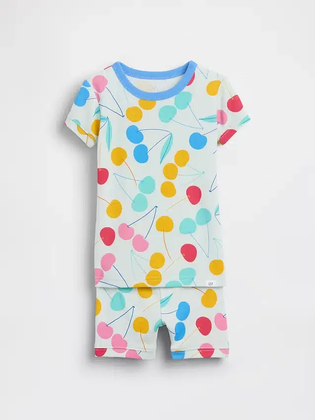 Conjunto de pijama de pantalones cortos de algodón orgánico cepillado con estampado de cerezas para Bebé y Niño