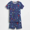 Conjunto de pijama de pantalones cortos de algodón orgánico cepillado con estampado de extraterrestres para bebés y niños pequeños