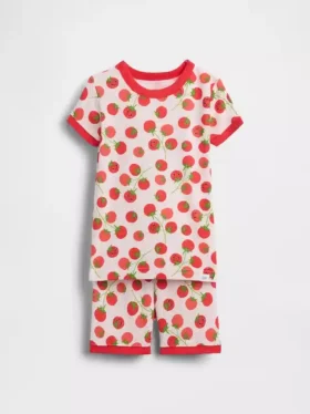 Conjunto de pijama de pantalones cortos de algodón orgánico cepillado con estampado de tomate para bebés y niños