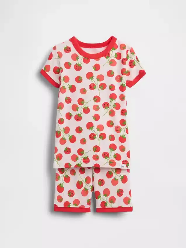 Conjunto de pijama de pantalones cortos de algodón orgánico cepillado con estampado de tomate para bebés y niños