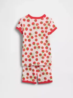 Conjunto de pijama de pantalones cortos de algodón orgánico cepillado con estampado de tomate para bebés y niños