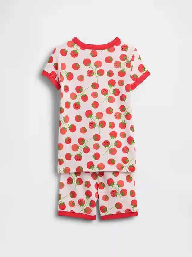 Conjunto de pijama de pantalones cortos de algodón orgánico cepillado con estampado de tomate para bebés y niños