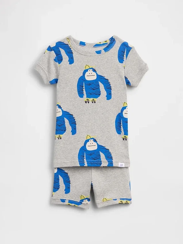 Conjunto de pijama de pantalones cortos de algodón orgánico cepillado con gorila para bebés y niños