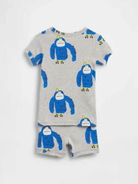 Conjunto de pijama de pantalones cortos de algodón orgánico cepillado con gorila para bebés y niños