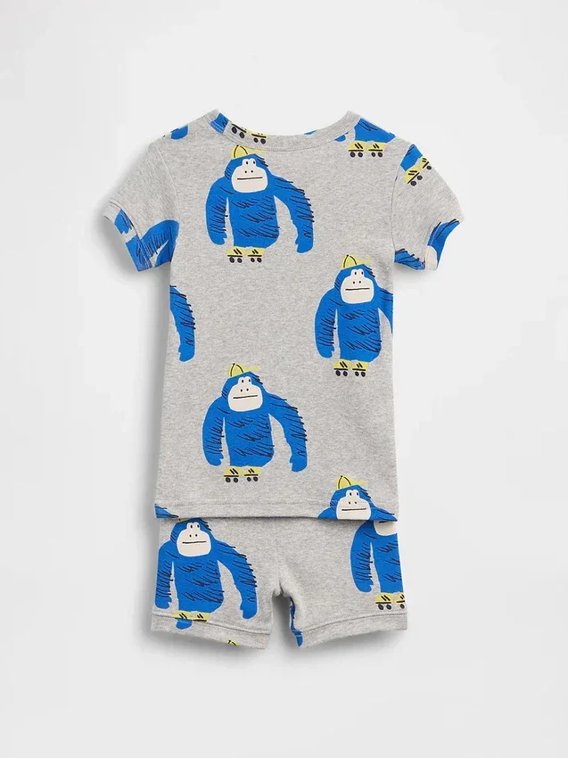 Conjunto de pijama de pantalones cortos de algodón orgánico cepillado con gorila para bebés y niños