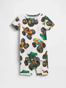 Conjunto de pijama de pantalones cortos de algodón orgánico cepillado Hot Wheels para niños y bebés