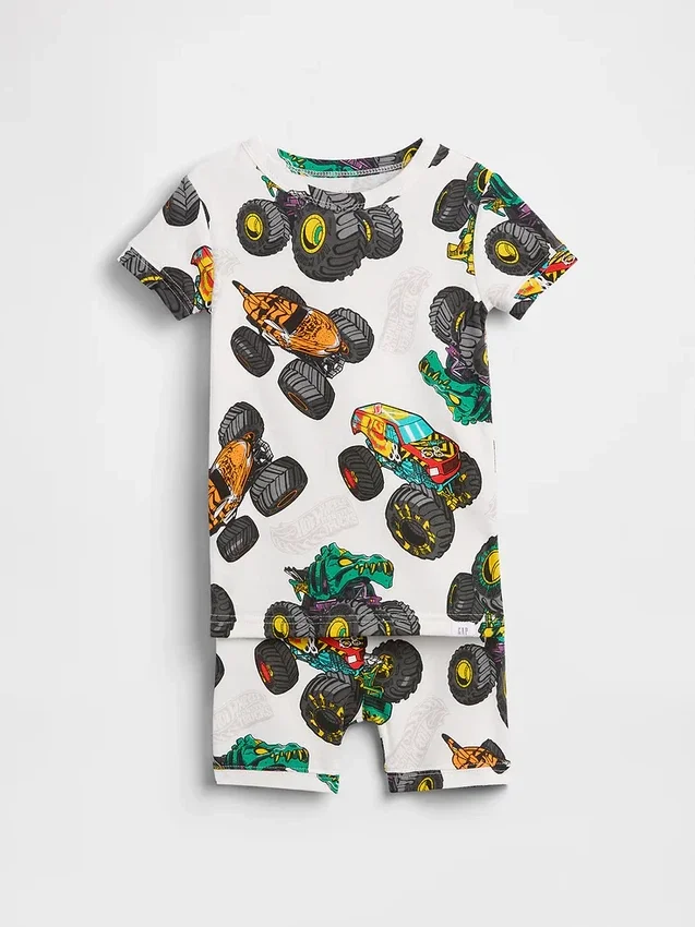 Conjunto de pijama de pantalones cortos de algodón orgánico cepillado Hot Wheels para niños y bebés