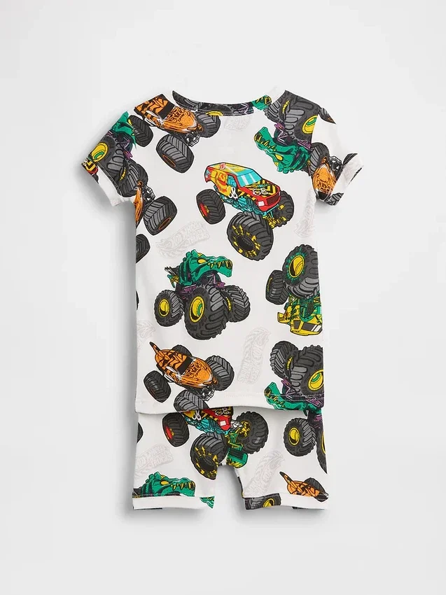 Conjunto de pijama de pantalones cortos de algodón orgánico cepillado Hot Wheels para niños y bebés