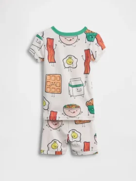 Conjunto de pijama de pantalones cortos de algodón orgánico cepillado para bebés y niños pequeños
