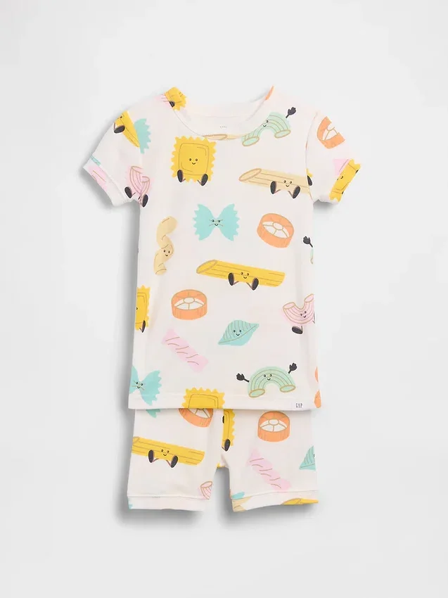 Conjunto de pijama de pantalones cortos de algodón orgánico cepillado «Pasta» para Bebé y Niño