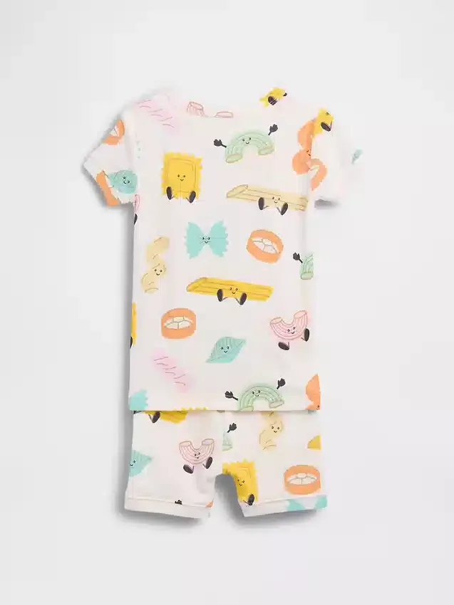 Conjunto de pijama de pantalones cortos de algodón orgánico cepillado «Pasta» para Bebé y Niño