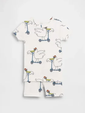 Conjunto de pijama de pantalones cortos de algodón orgánico cepillado «Scooter Seagull» para Bebé y Niño